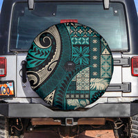 Vintage Samoa Siapo Mamanu Spare Tire Cover Teal Samoan Tapa Motif - Polynesian Pride