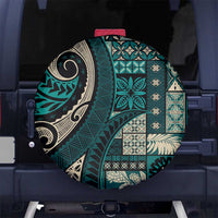 Vintage Samoa Siapo Mamanu Spare Tire Cover Teal Samoan Tapa Motif - Polynesian Pride