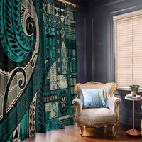 Vintage Samoa Siapo Mamanu Window Curtain Teal Samoan Tapa Motif - Polynesian Pride