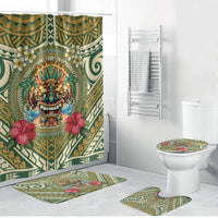Hawaii Tiki Mask Bathroom Set Mele Kalikimaka i Iulai! LT9 Bathroom Set (4 pcs) Green - Polynesian Pride