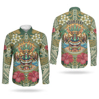 Hawaii Tiki Mask Personalized Couples Matching Long Sleeve Bodycon Dress and Long Sleeve Button Shirt Mele Kalikimaka i Iulai! LT9 - Polynesian Pride