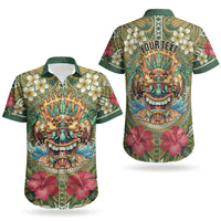 Hawaii Tiki Mask Personalized Couples Matching Off Shoulder Maxi Dress and Hawaiian Shirt Mele Kalikimaka i Iulai! LT9 - Polynesian Pride