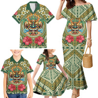 Hawaii Tiki Mask Personalized Family Matching Mermaid Dress and Hawaiian Shirt Mele Kalikimaka i Iulai! LT9 - Polynesian Pride