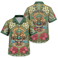 Hawaii Tiki Mask Personalized Family Matching Mermaid Dress and Hawaiian Shirt Mele Kalikimaka i Iulai! LT9 Son's Shirt Green - Polynesian Pride