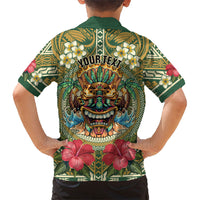 Hawaii Tiki Mask Personalized Family Matching Off Shoulder Maxi Dress and Hawaiian Shirt Mele Kalikimaka i Iulai! LT9 - Polynesian Pride