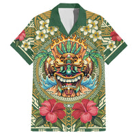 Hawaii Tiki Mask Personalized Family Matching Off Shoulder Short Dress and Hawaiian Shirt Mele Kalikimaka i Iulai! LT9 Dad's Shirt - Short Sleeve Green - Polynesian Pride