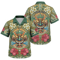 Hawaii Tiki Mask Personalized Family Matching Short Sleeve Bodycon Dress and Hawaiian Shirt Mele Kalikimaka i Iulai! LT9 Son's Shirt Green - Polynesian Pride