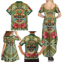 Hawaii Tiki Mask Personalized Family Matching Summer Maxi Dress and Hawaiian Shirt Mele Kalikimaka i Iulai! LT9 - Polynesian Pride