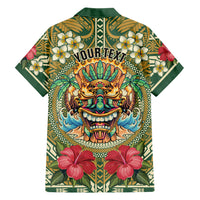 Hawaii Tiki Mask Personalized Family Matching Summer Maxi Dress and Hawaiian Shirt Mele Kalikimaka i Iulai! LT9 Dad's Shirt - Long Sleeve Green - Polynesian Pride