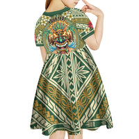 Hawaii Tiki Mask Personalized Kid Short Sleeve Dress Mele Kalikimaka i Iulai! LT9 - Polynesian Pride