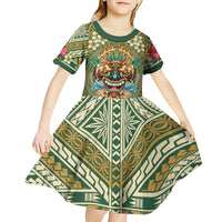 Hawaii Tiki Mask Personalized Kid Short Sleeve Dress Mele Kalikimaka i Iulai! LT9 - Polynesian Pride