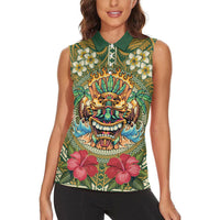 Hawaii Tiki Mask Personalized Women Sleeveless Polo Shirt Mele Kalikimaka i Iulai!