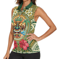 Hawaii Tiki Mask Personalized Women Sleeveless Polo Shirt Mele Kalikimaka i Iulai!