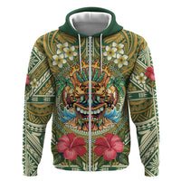 Hawaii Tiki Mask Personalized Zip Hoodie Mele Kalikimaka i Iulai! LT9 Zip Hoodie Green - Polynesian Pride