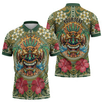 Hawaii Tiki Mask Personalized Zipper Polo Shirt Mele Kalikimaka i Iulai!
