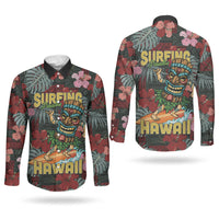 Hawaii Tiki Surfing Couples Matching Tank Maxi Dress and Long Sleeve Button Shirt Mele Kalikimaka i Iulai! LT9 - Polynesian Pride