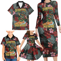 Hawaii Tiki Surfing Family Matching Long Sleeve Bodycon Dress and Hawaiian Shirt Mele Kalikimaka i Iulai! LT9 - Polynesian Pride