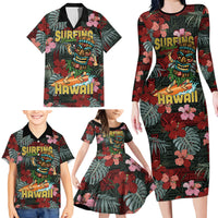 Hawaii Tiki Surfing Family Matching Long Sleeve Bodycon Dress and Hawaiian Shirt Mele Kalikimaka i Iulai! LT9 - Polynesian Pride