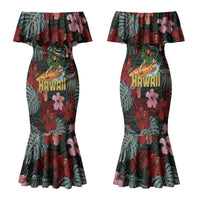 Hawaii Tiki Surfing Family Matching Mermaid Dress and Hawaiian Shirt Mele Kalikimaka i Iulai! LT9 Mom's Dress Black - Polynesian Pride