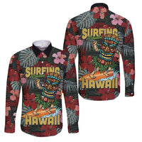 Hawaii Tiki Surfing Family Matching Mermaid Dress and Hawaiian Shirt Mele Kalikimaka i Iulai! LT9 Dad's Shirt - Long Sleeve Black - Polynesian Pride