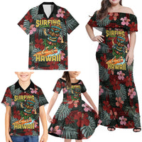 Hawaii Tiki Surfing Family Matching Off Shoulder Maxi Dress and Hawaiian Shirt Mele Kalikimaka i Iulai! LT9 - Polynesian Pride