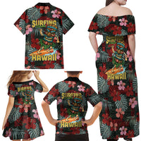 Hawaii Tiki Surfing Family Matching Off Shoulder Maxi Dress and Hawaiian Shirt Mele Kalikimaka i Iulai! LT9 Mom's Dress Black - Polynesian Pride