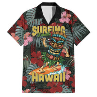 Hawaii Tiki Surfing Family Matching Off Shoulder Maxi Dress and Hawaiian Shirt Mele Kalikimaka i Iulai! LT9 Dad's Shirt - Short Sleeve Black - Polynesian Pride