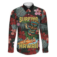 Hawaii Tiki Surfing Family Matching Off Shoulder Maxi Dress and Hawaiian Shirt Mele Kalikimaka i Iulai! LT9 Daughter's Dress Black - Polynesian Pride