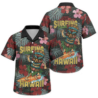 Hawaii Tiki Surfing Family Matching Off Shoulder Maxi Dress and Hawaiian Shirt Mele Kalikimaka i Iulai! LT9 Son's Shirt Black - Polynesian Pride