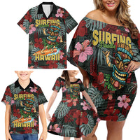 Hawaii Tiki Surfing Family Matching Off Shoulder Short Dress and Hawaiian Shirt Mele Kalikimaka i Iulai! LT9 - Polynesian Pride