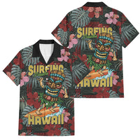 Hawaii Tiki Surfing Family Matching Off Shoulder Short Dress and Hawaiian Shirt Mele Kalikimaka i Iulai! LT9 Dad's Shirt - Short Sleeve Black - Polynesian Pride