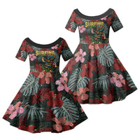 Hawaii Tiki Surfing Family Matching Off Shoulder Short Dress and Hawaiian Shirt Mele Kalikimaka i Iulai! LT9 Daughter's Dress Black - Polynesian Pride