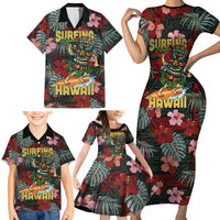 Hawaii Tiki Surfing Family Matching Short Sleeve Bodycon Dress and Hawaiian Shirt Mele Kalikimaka i Iulai! LT9 - Polynesian Pride