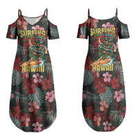 Hawaii Tiki Surfing Family Matching Summer Maxi Dress and Hawaiian Shirt Mele Kalikimaka i Iulai! LT9 Mom's Dress Black - Polynesian Pride