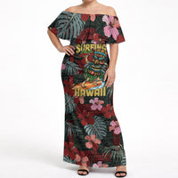 Hawaii Tiki Surfing Off Shoulder Maxi Dress Mele Kalikimaka i Iulai! LT9 Women Black - Polynesian Pride