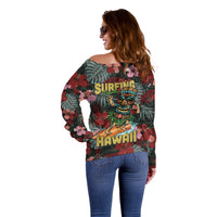Hawaii Tiki Surfing Off Shoulder Sweater Mele Kalikimaka i Iulai! LT9 - Polynesian Pride