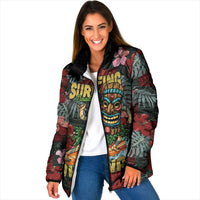 Hawaii Tiki Surfing Padded Jacket Mele Kalikimaka i Iulai! LT9 Women Black - Polynesian Pride