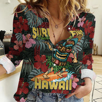 Hawaii Tiki Surfing Women Casual Shirt Mele Kalikimaka i Iulai!