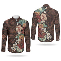 Kanoa Hawai'i Hibiscus Couples Matching Off Shoulder Maxi Dress and Long Sleeve Button Shirt Polynesian Tribal Tattoo Pattern Floral Elements