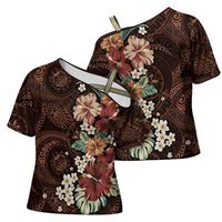 Kanoa Hawai'i Hibiscus Cross Shoulder Shirt Polynesian Tribal Tattoo Pattern Floral Elements