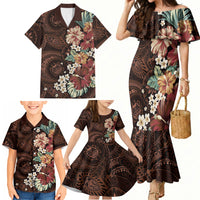Kanoa Hawai'i Hibiscus Family Matching Mermaid Dress and Hawaiian Shirt Polynesian Tribal Tattoo Pattern Floral Elements