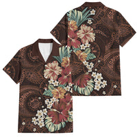 Kanoa Hawai'i Hibiscus Family Matching Off Shoulder Maxi Dress and Hawaiian Shirt Polynesian Tribal Tattoo Pattern Floral Elements