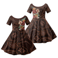 Kanoa Hawai'i Hibiscus Family Matching Short Sleeve Bodycon Dress and Hawaiian Shirt Polynesian Tribal Tattoo Pattern Floral Elements