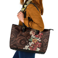 Kanoa Hawai'i Hibiscus Leather Tote Bag Polynesian Tribal Tattoo Pattern Floral Elements