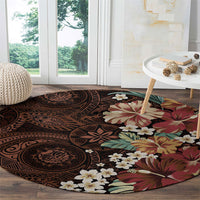 Kanoa Hawai'i Hibiscus Round Carpet Polynesian Tribal Tattoo Pattern Floral Elements