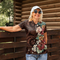 Kanoa Hawai'i Hibiscus Women Polo Shirt Polynesian Tribal Tattoo Pattern Floral Elements