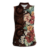 Kanoa Hawai'i Hibiscus Women Sleeveless Polo Shirt Polynesian Tribal Tattoo Pattern Floral Elements