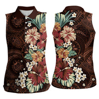 Kanoa Hawai'i Hibiscus Women Sleeveless Polo Shirt Polynesian Tribal Tattoo Pattern Floral Elements