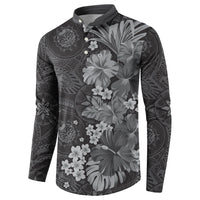 Pauli Hawai'i Hibiscus Button Sweatshirt Polynesian Tribal Tattoo Pattern Floral Elements