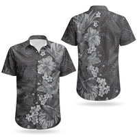 Pauli Hawai'i Hibiscus Couples Matching Off Shoulder Short Dress and Hawaiian Shirt Polynesian Tribal Tattoo Pattern Floral Elements